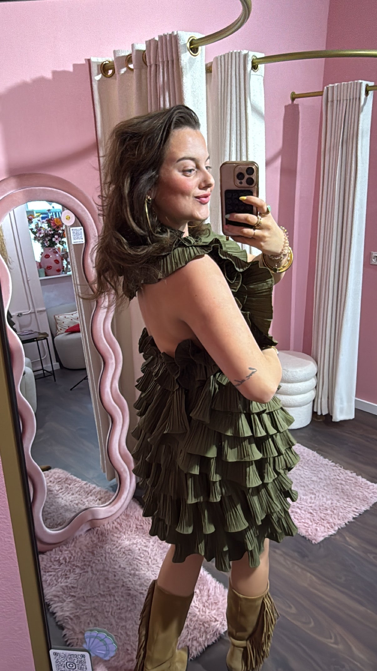 Ruffle dress olive - Studio Anna Mae