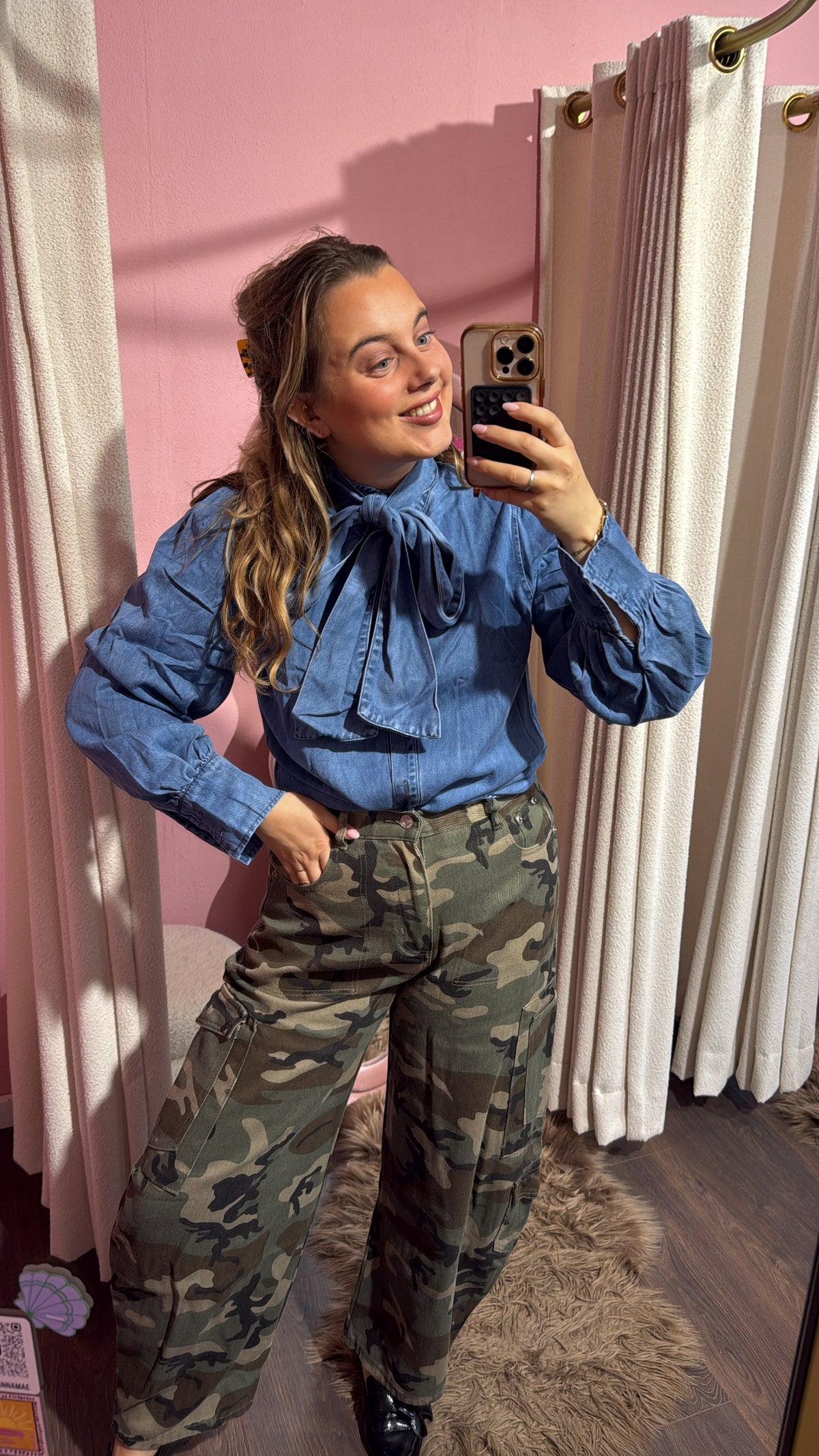 Spijker blouse met strik