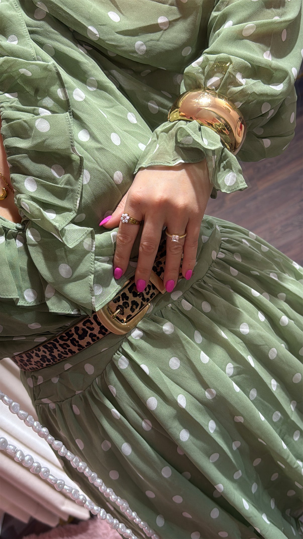 Polkadot dress green- Studio Anna Mae