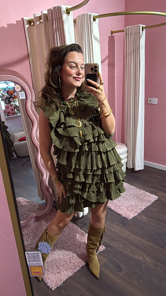Ruffle dress olive - Studio Anna Mae