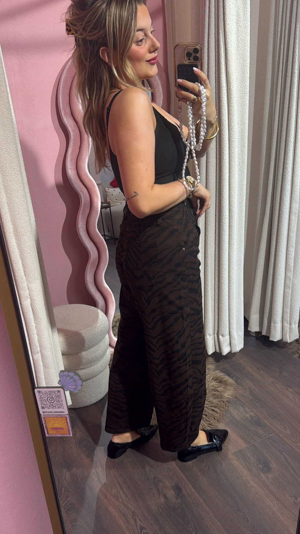 Animal print barrel jeans