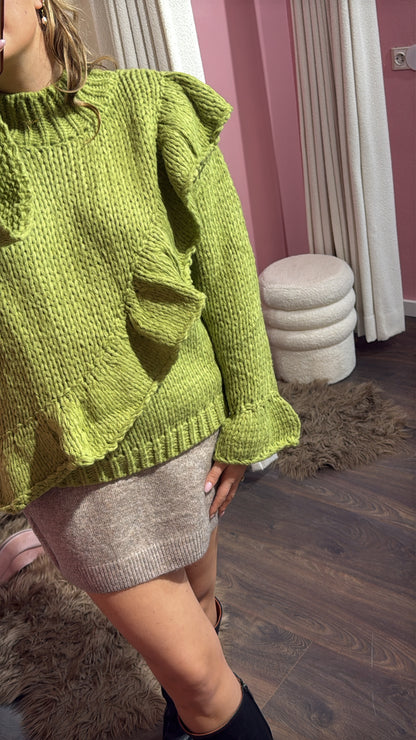 Ruffle sweater groen