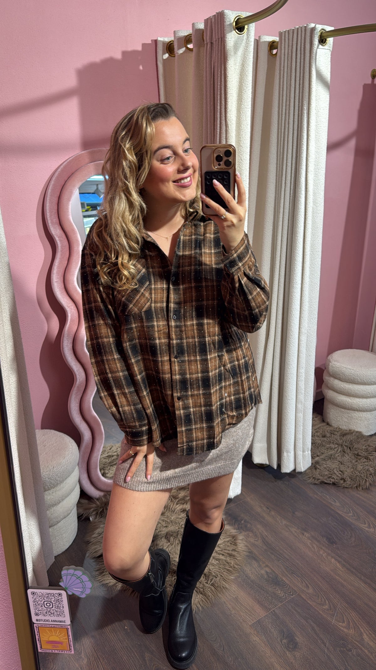 Ruit blouse met glitters