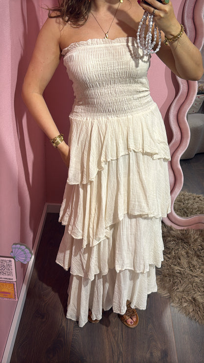 Jurk cotton ruffle- wit