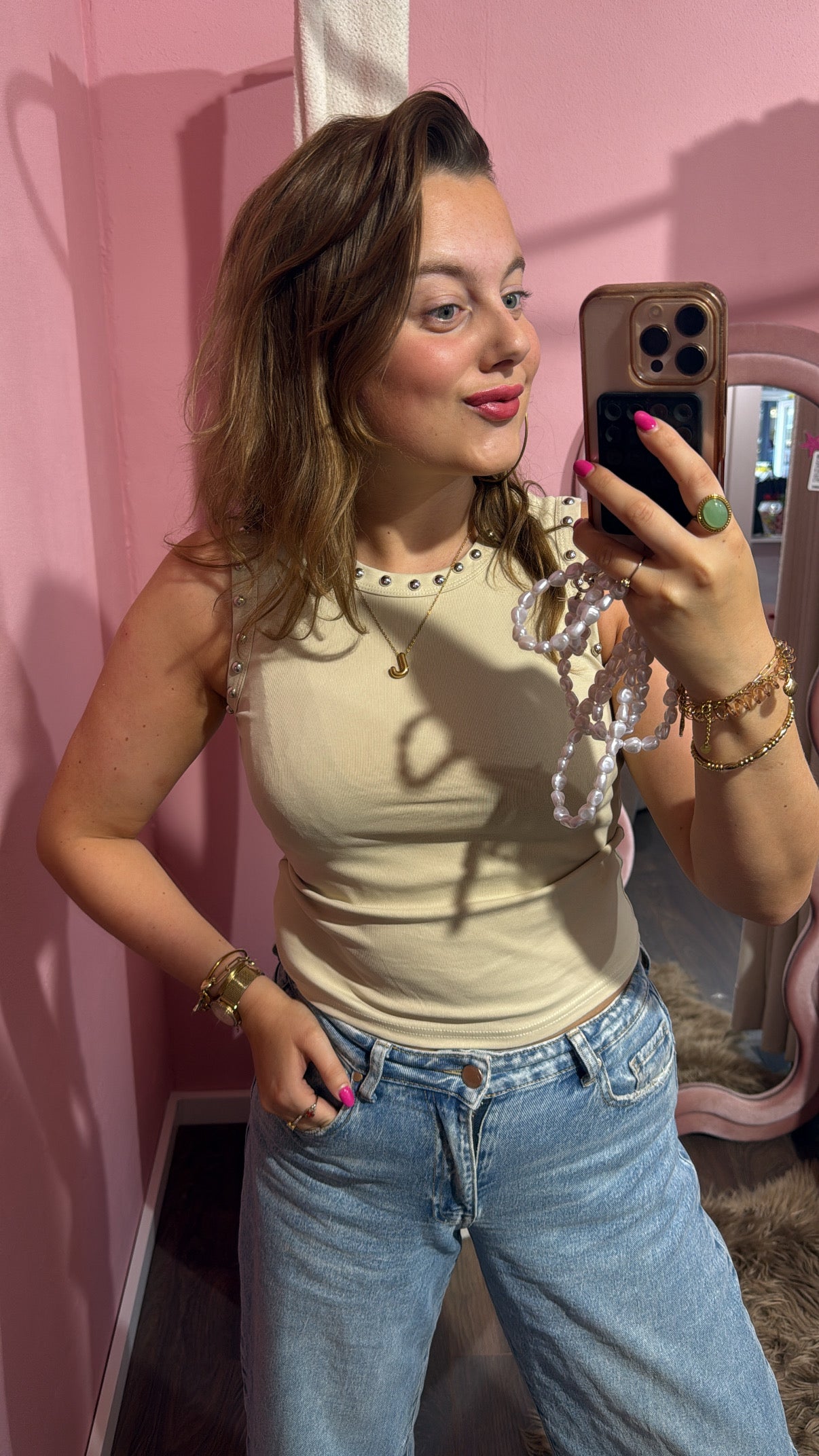 Halter top stud- beige